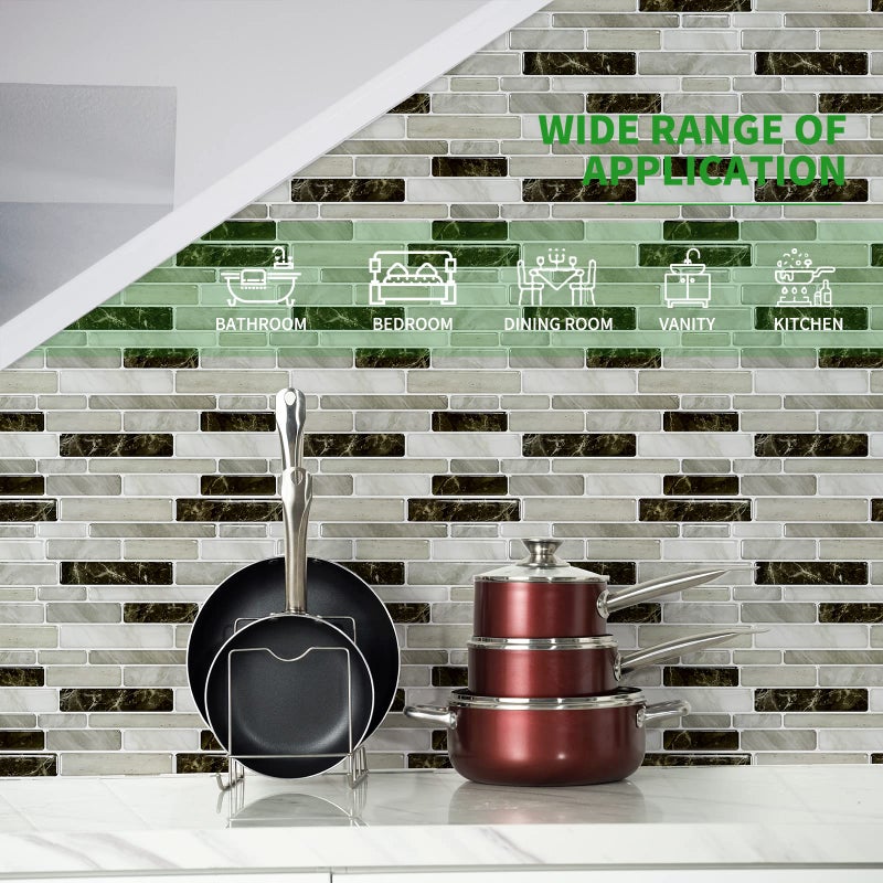 LONGKING Self-Adhesive Kitchen Backsplash, Marble Look Decorative Tiles (10 Tiles) (Light Brown) - Image 3